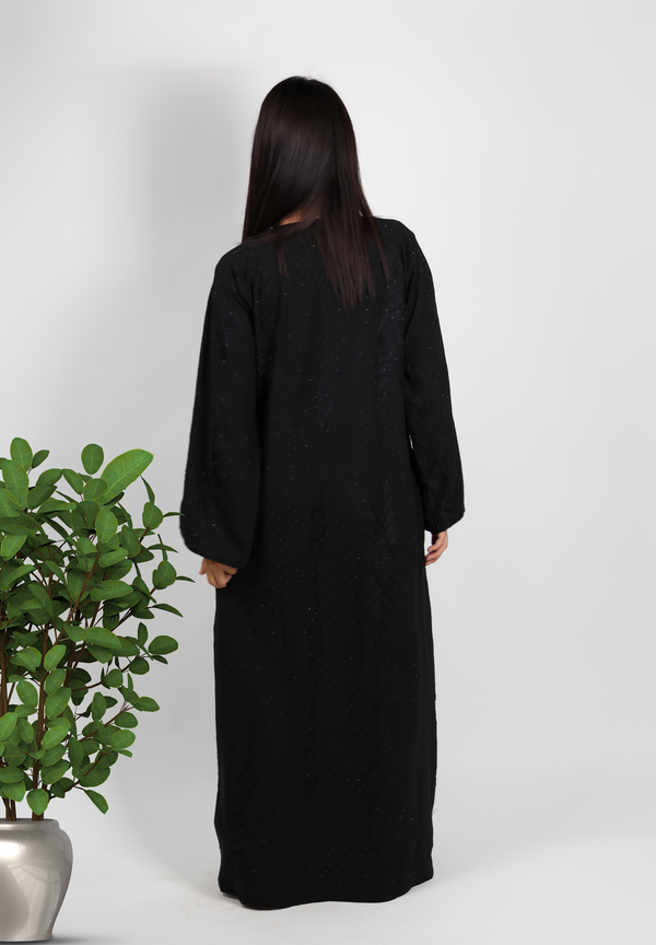 Elegant Black Textured Abaya with Subtle Shimmer - Modern Classic