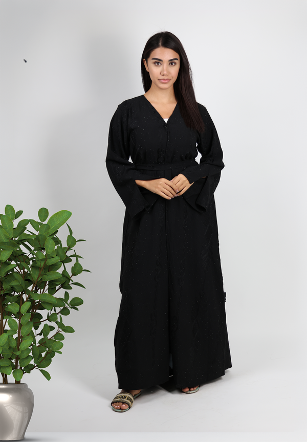 Elegant Black Textured Abaya with Subtle Shimmer - Modern Classic