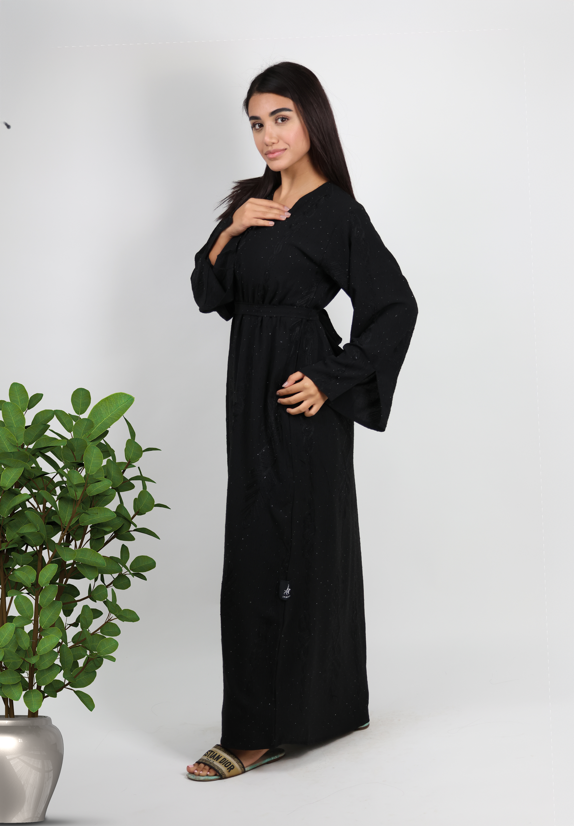Elegant Black Textured Abaya with Subtle Shimmer - Modern Classic