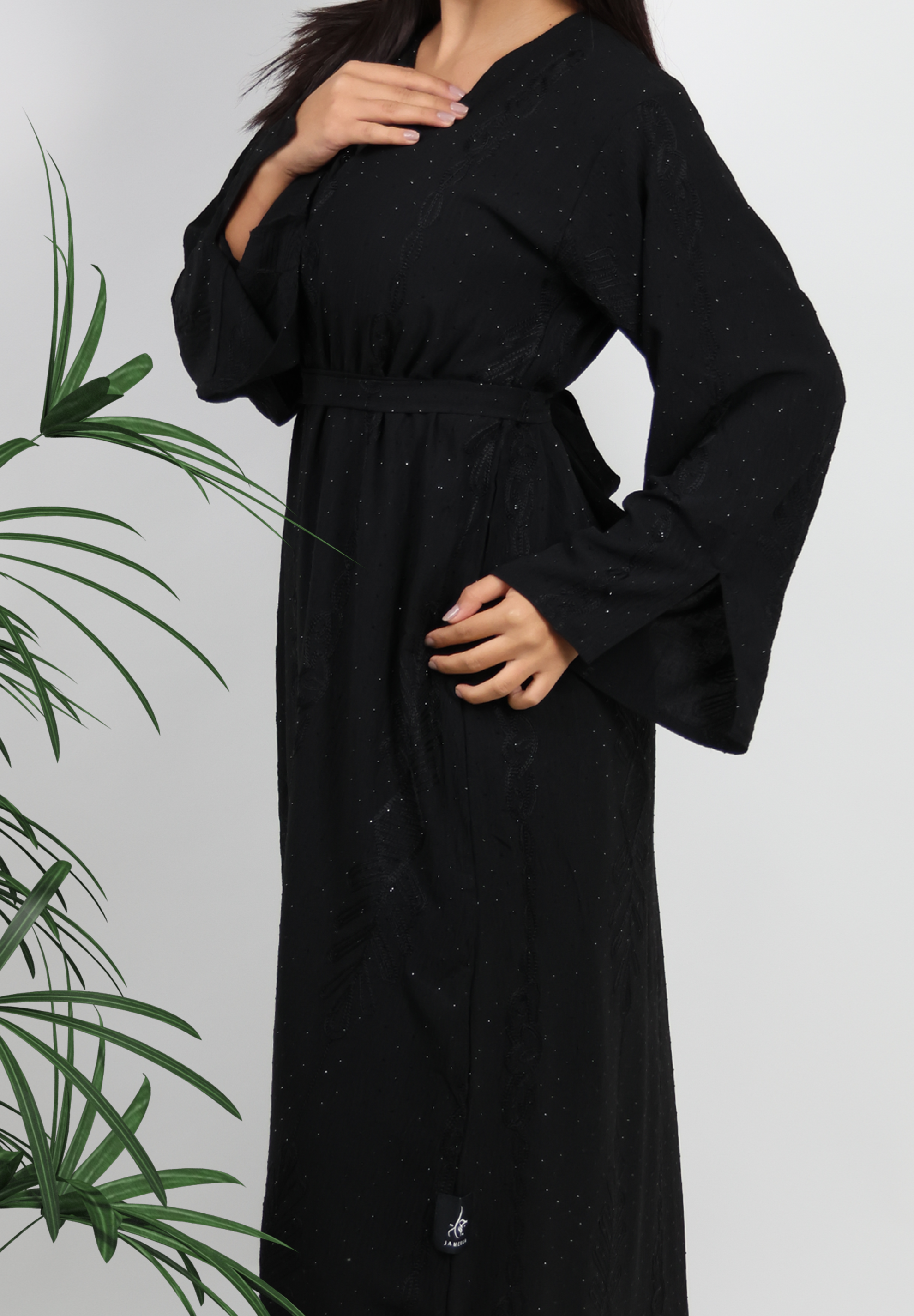 Elegant Black Textured Abaya with Subtle Shimmer - Modern Classic
