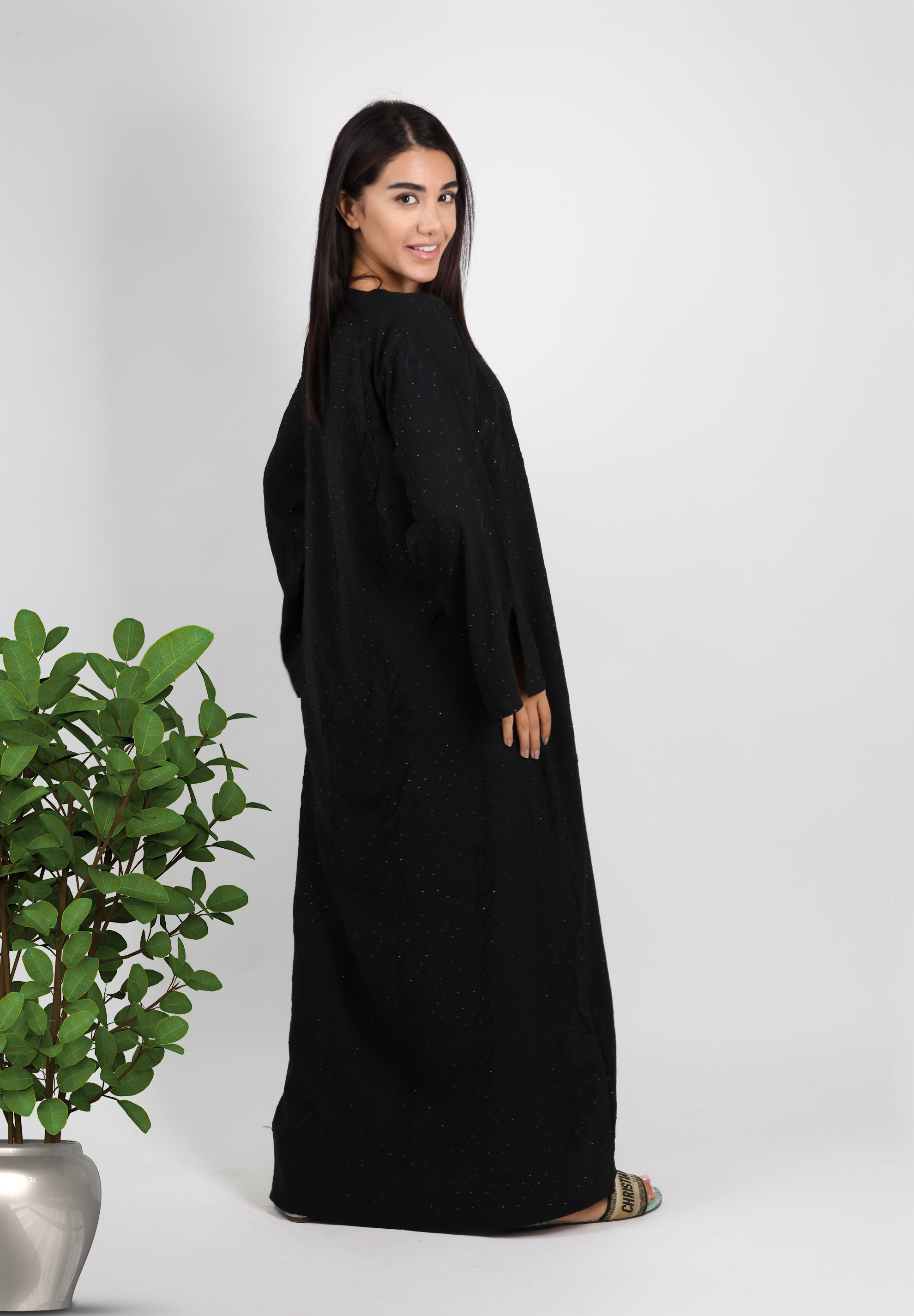 Elegant Black Textured Abaya with Subtle Shimmer - Modern Classic
