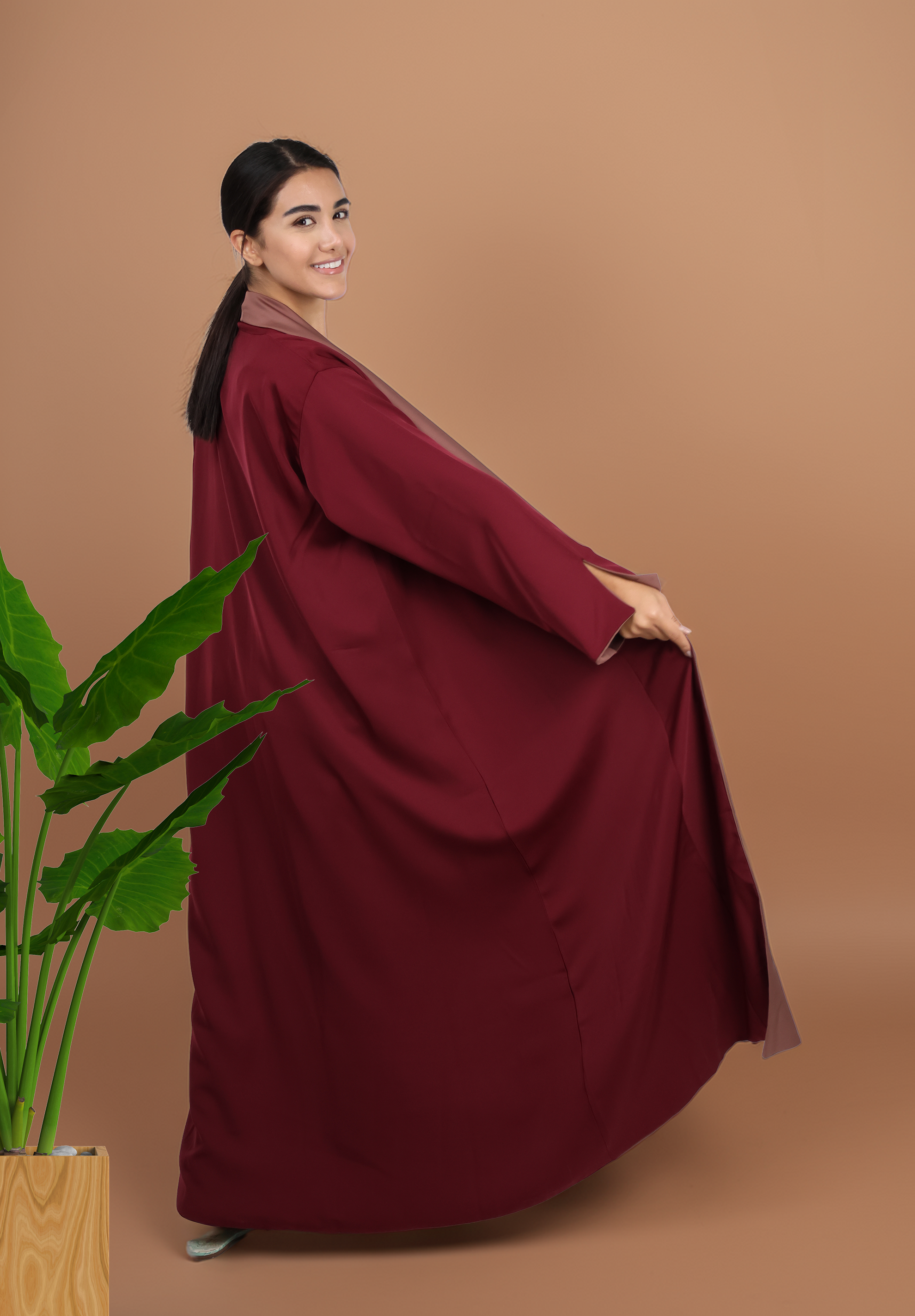 Reversible Elegance Abaya - Deep Maroon & Earthy Brown