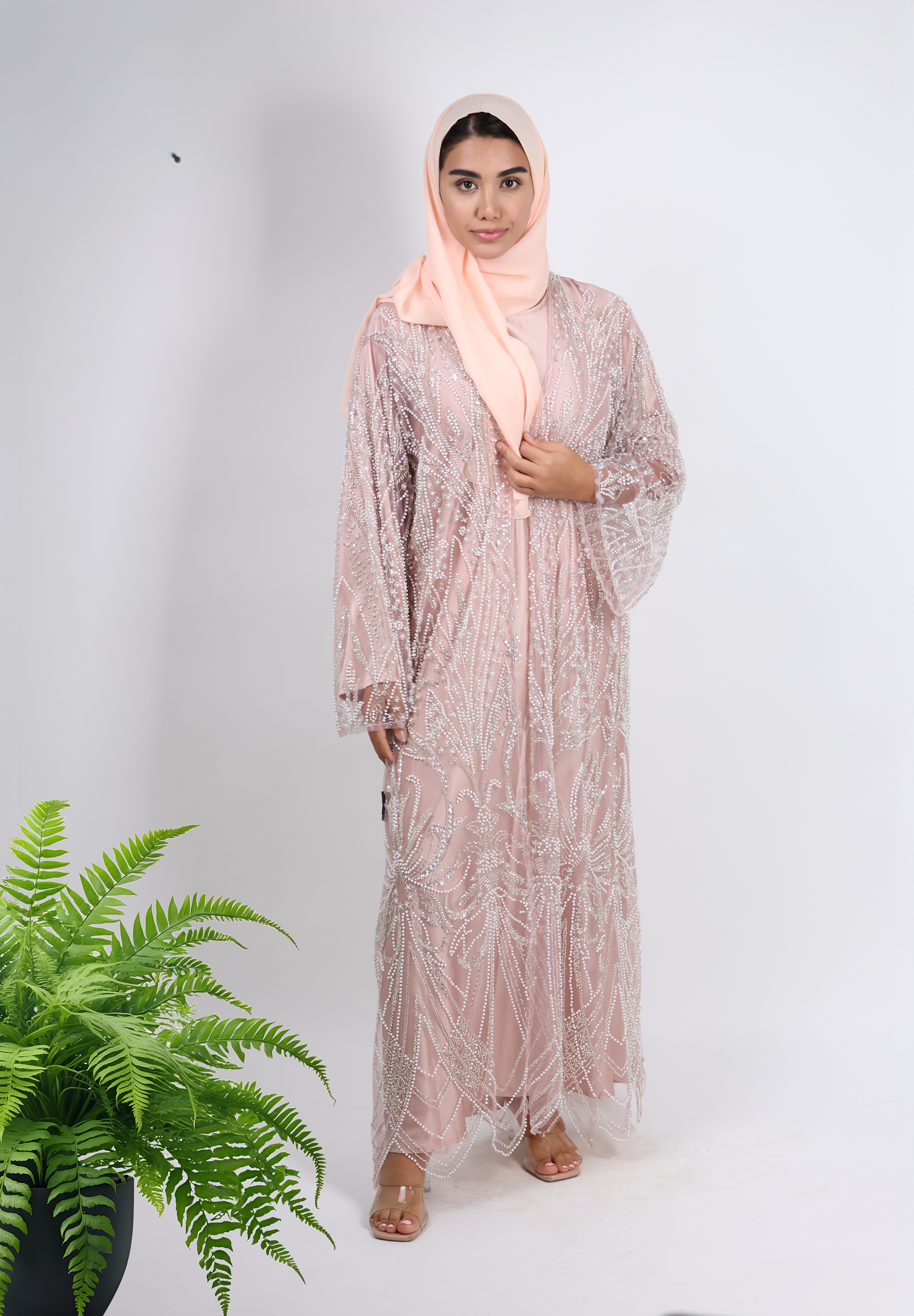 Ethereal Blush Pink Embellished Abaya - Radiant Celebration Wear