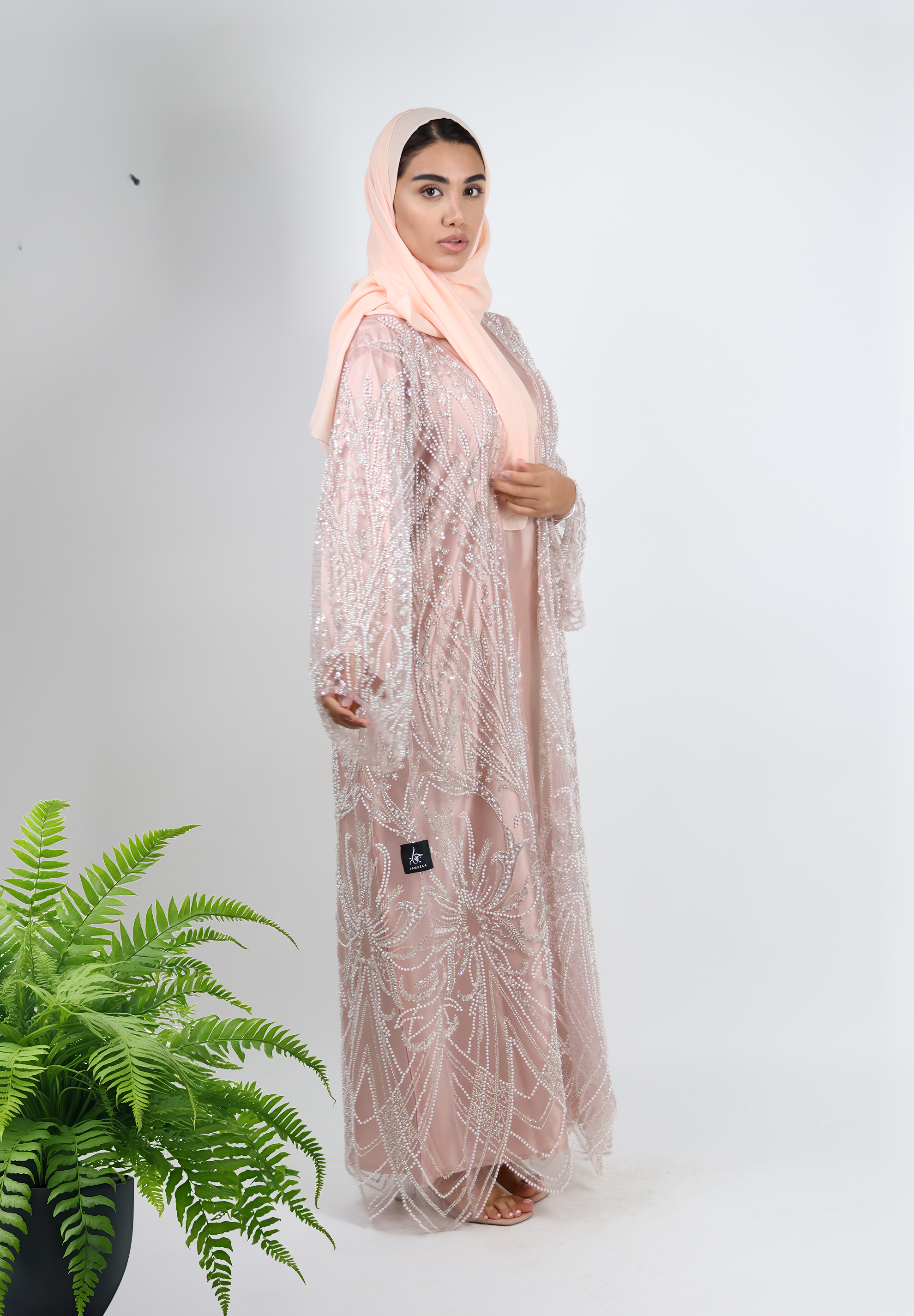 Ethereal Blush Pink Embellished Abaya - Radiant Celebration Wear
