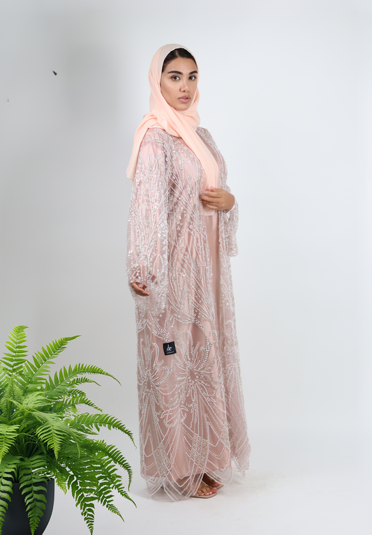 Ethereal Blush Pink Embellished Abaya - Radiant Celebration Wear