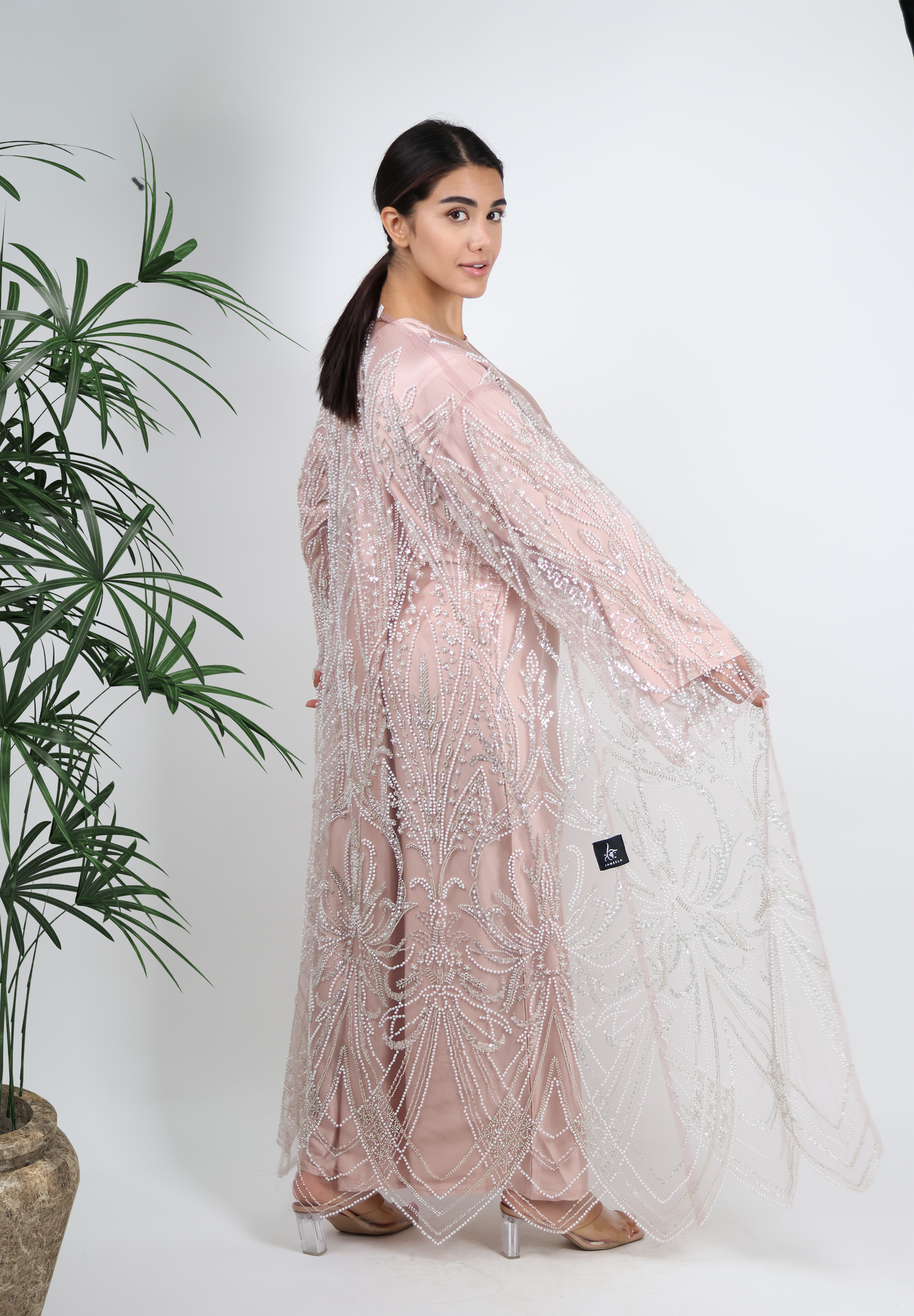 Ethereal Blush Pink Embellished Abaya - Radiant Celebration Wear