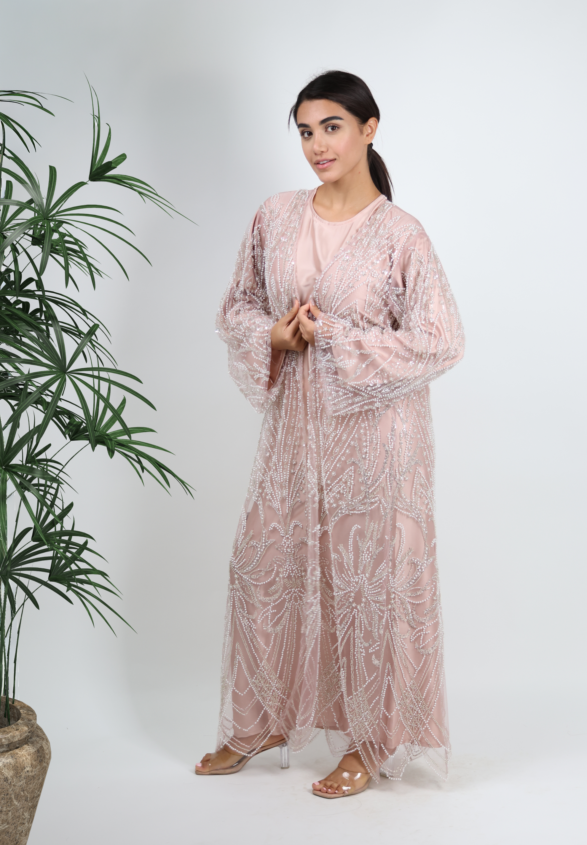 Ethereal Blush Pink Embellished Abaya - Radiant Celebration Wear
