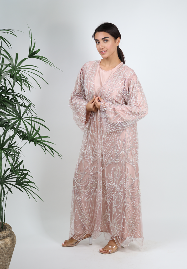 Ethereal Blush Pink Embellished Abaya - Radiant Celebration Wear