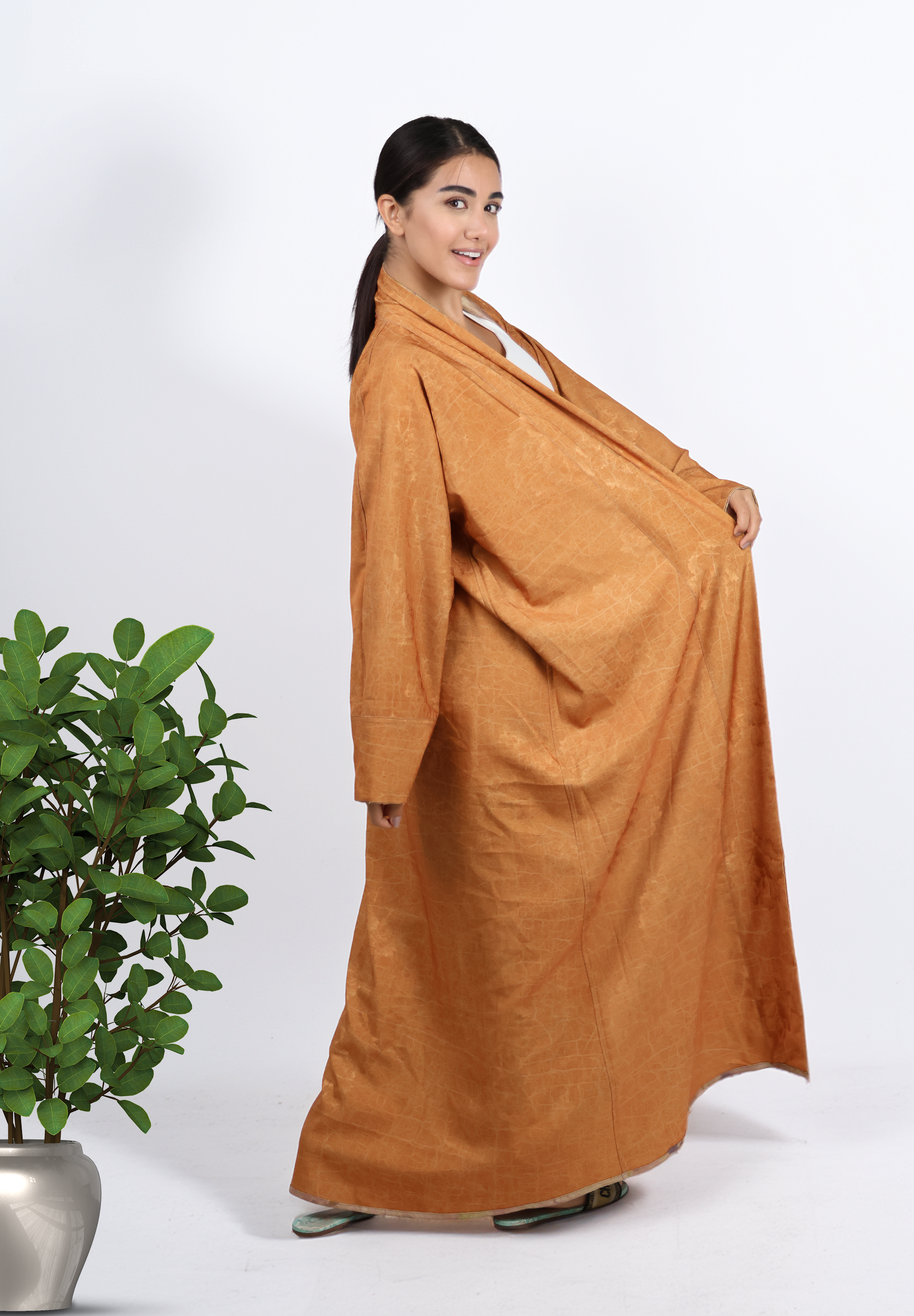 Floral Bloom Reversible Abaya - Pastel Print & Golden Caramel