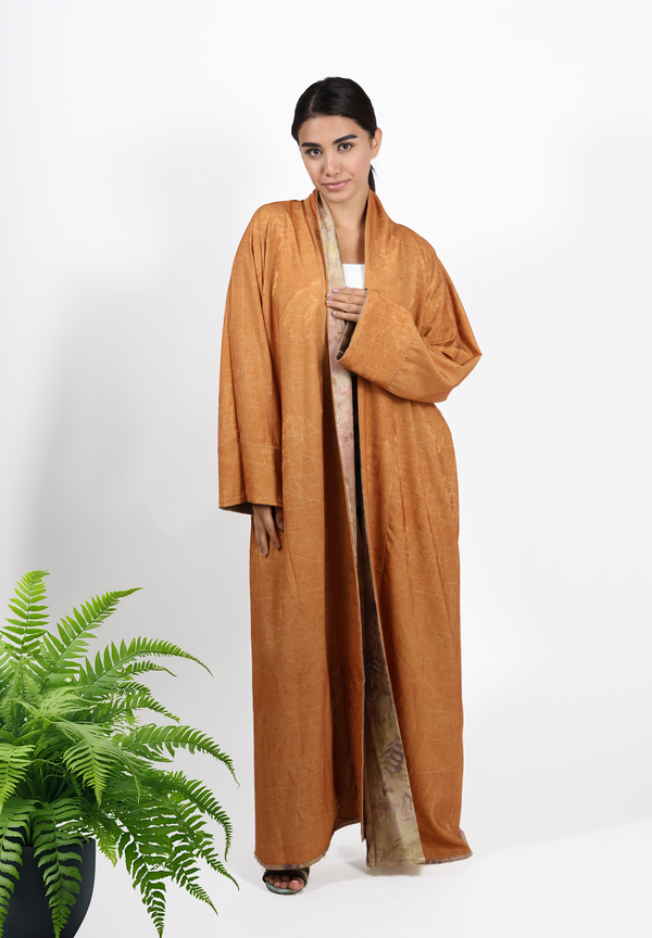 Floral Bloom Reversible Abaya - Pastel Print & Golden Caramel