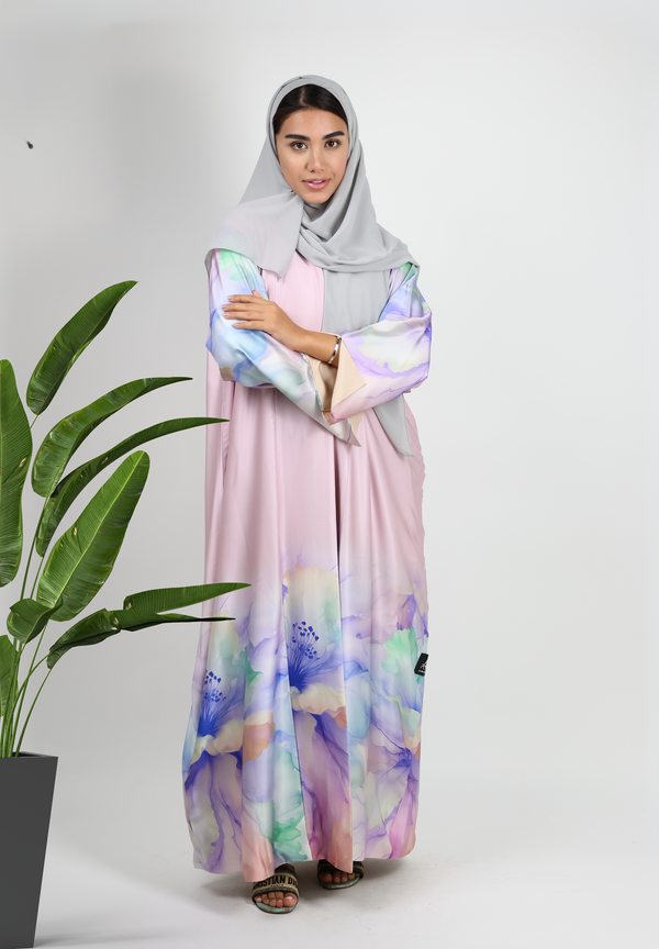Fusion Floral Summer Design Reversible Abaya - Nita Fabric