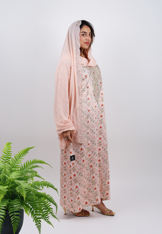 Peach Majesty Jalabiya – Ornate Gold & Crystal Embellished Design
