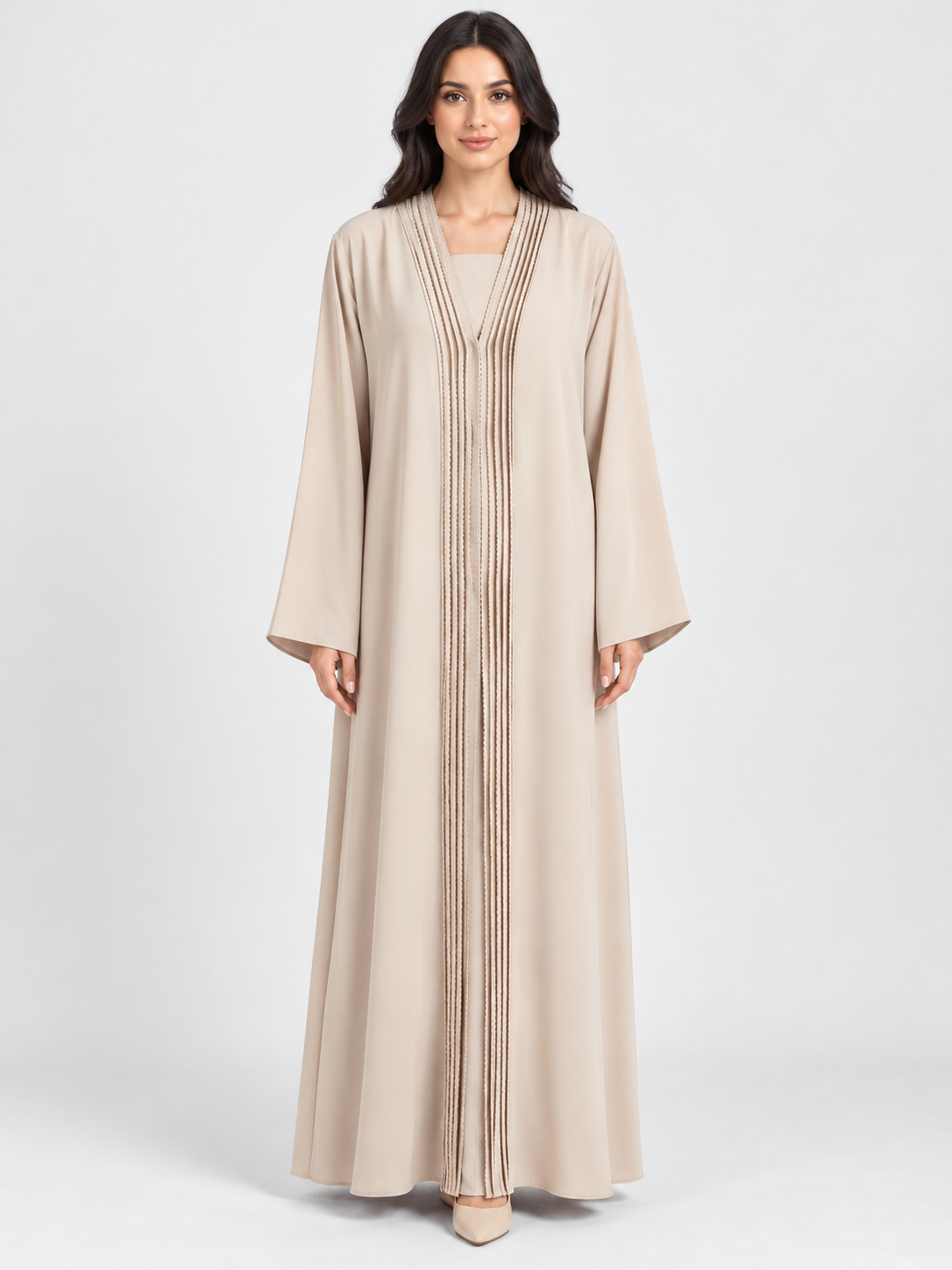 Jameela cream beige abaya JAA489, front view