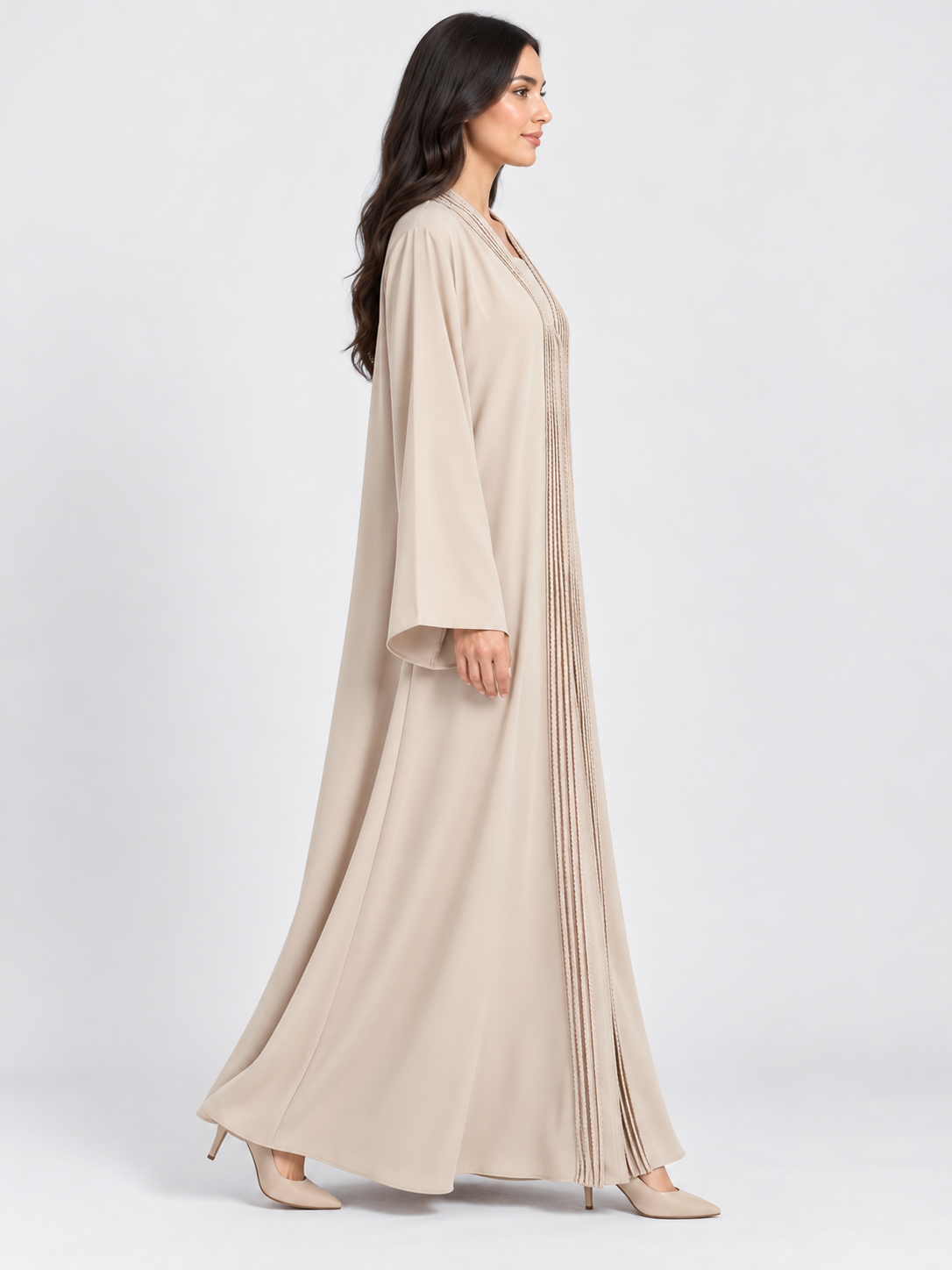 Jameela cream beige abaya JAA489, side view