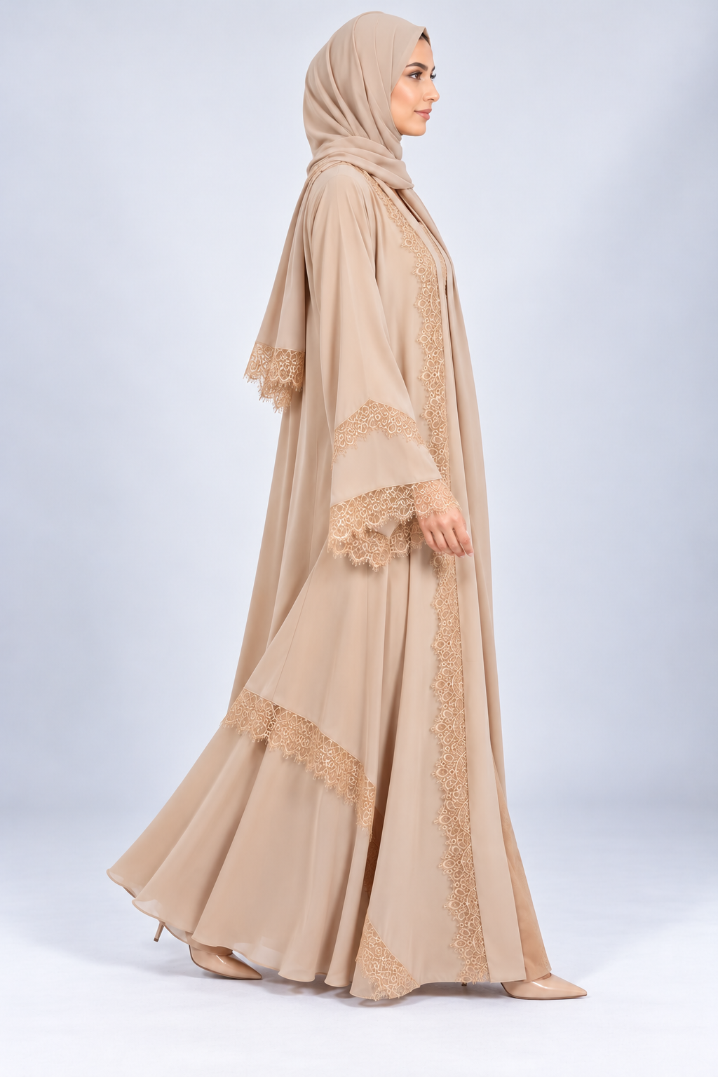 Jameela cream abaya JAA490, side view