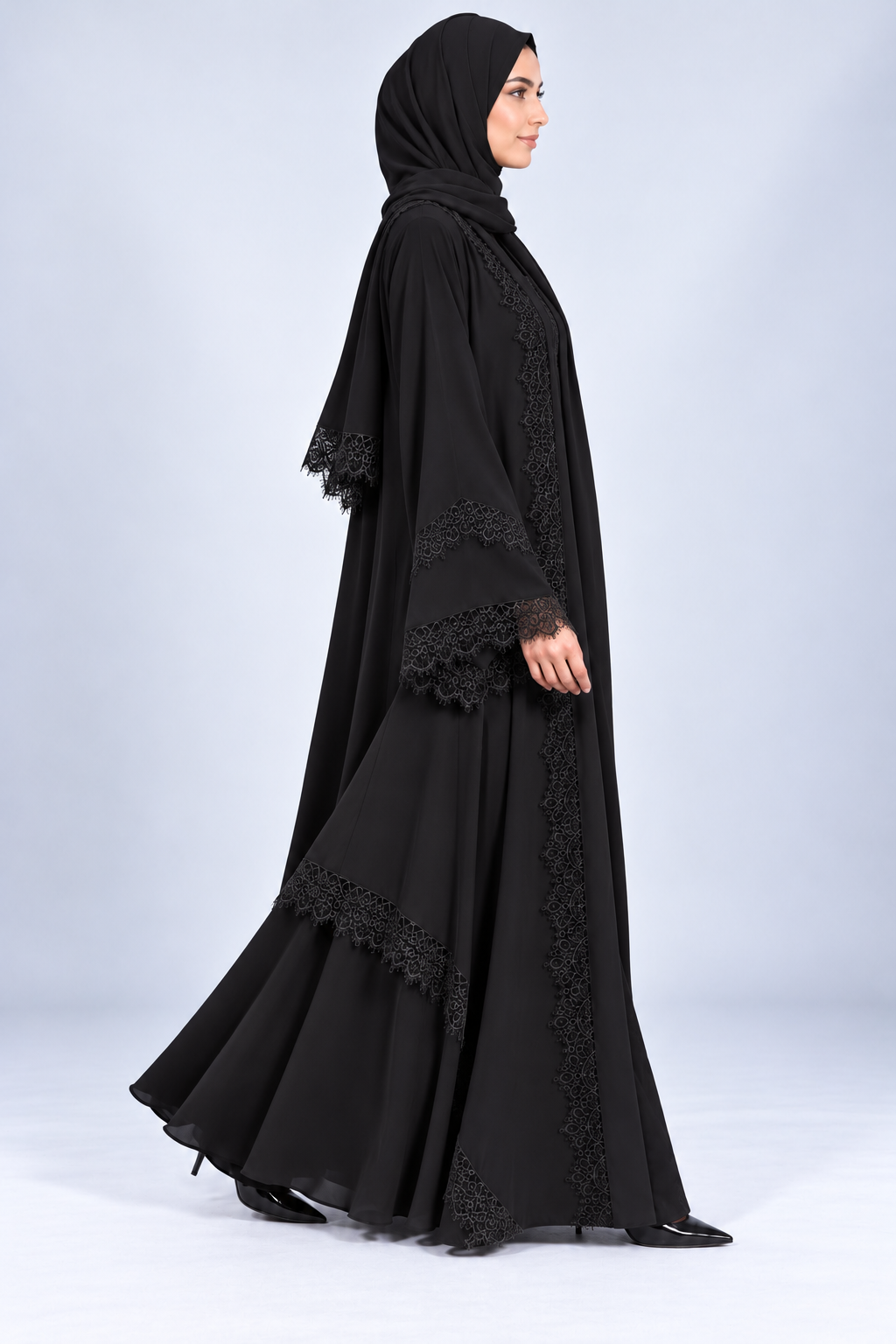 Jameela black abaya JAA491, side view