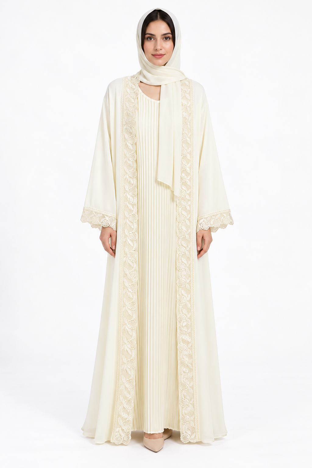 Jameela ivory cream abaya JAA492, front view