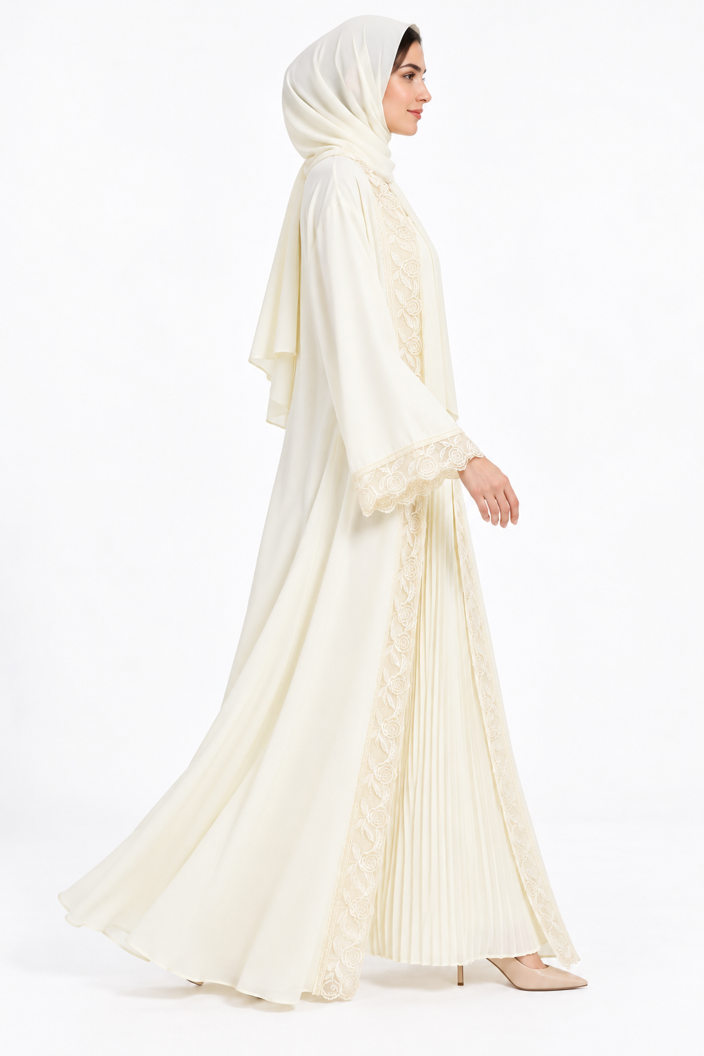 Jameela ivory cream abaya JAA492, side view