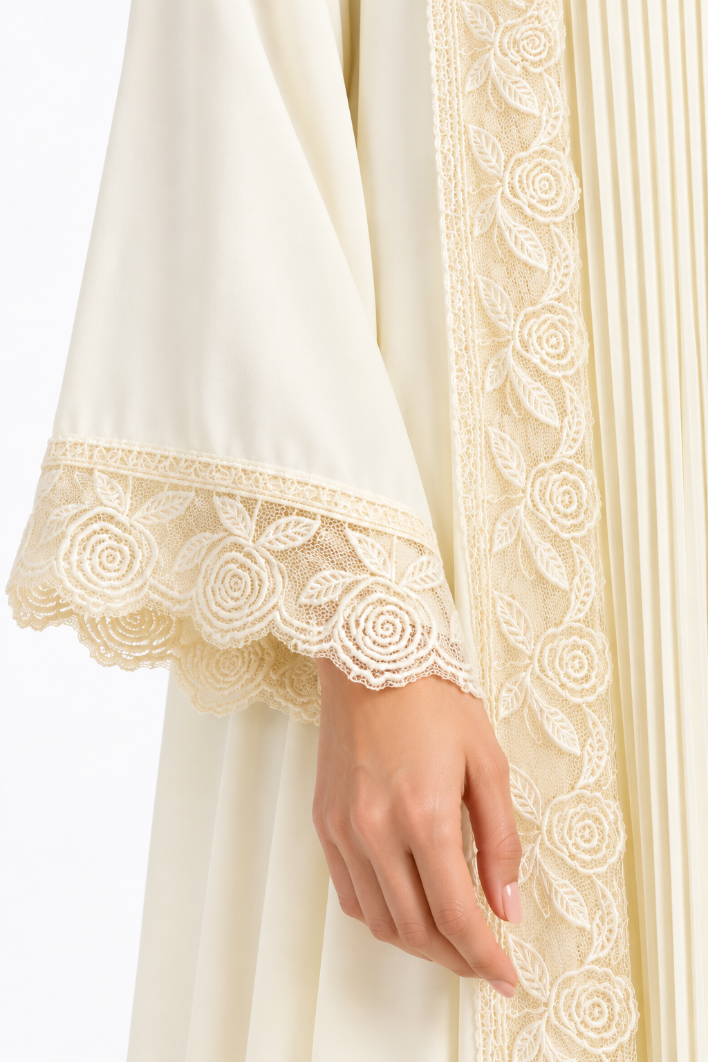 Jameela ivory cream abaya JAA492, trim detail