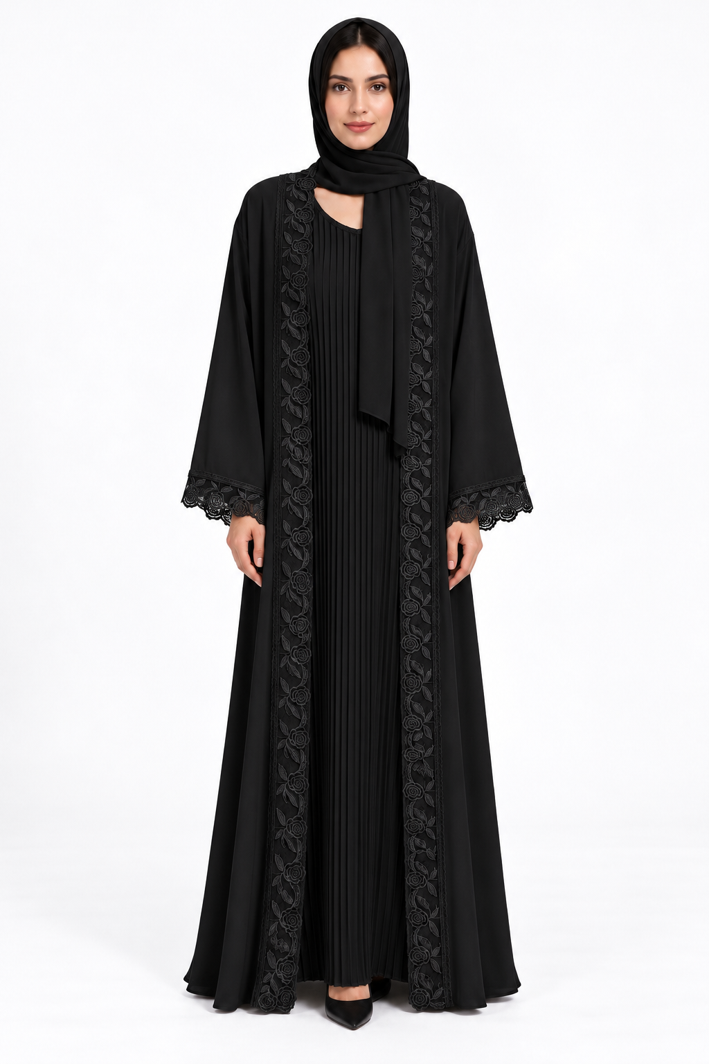 Jameela black abaya JAA493, front view