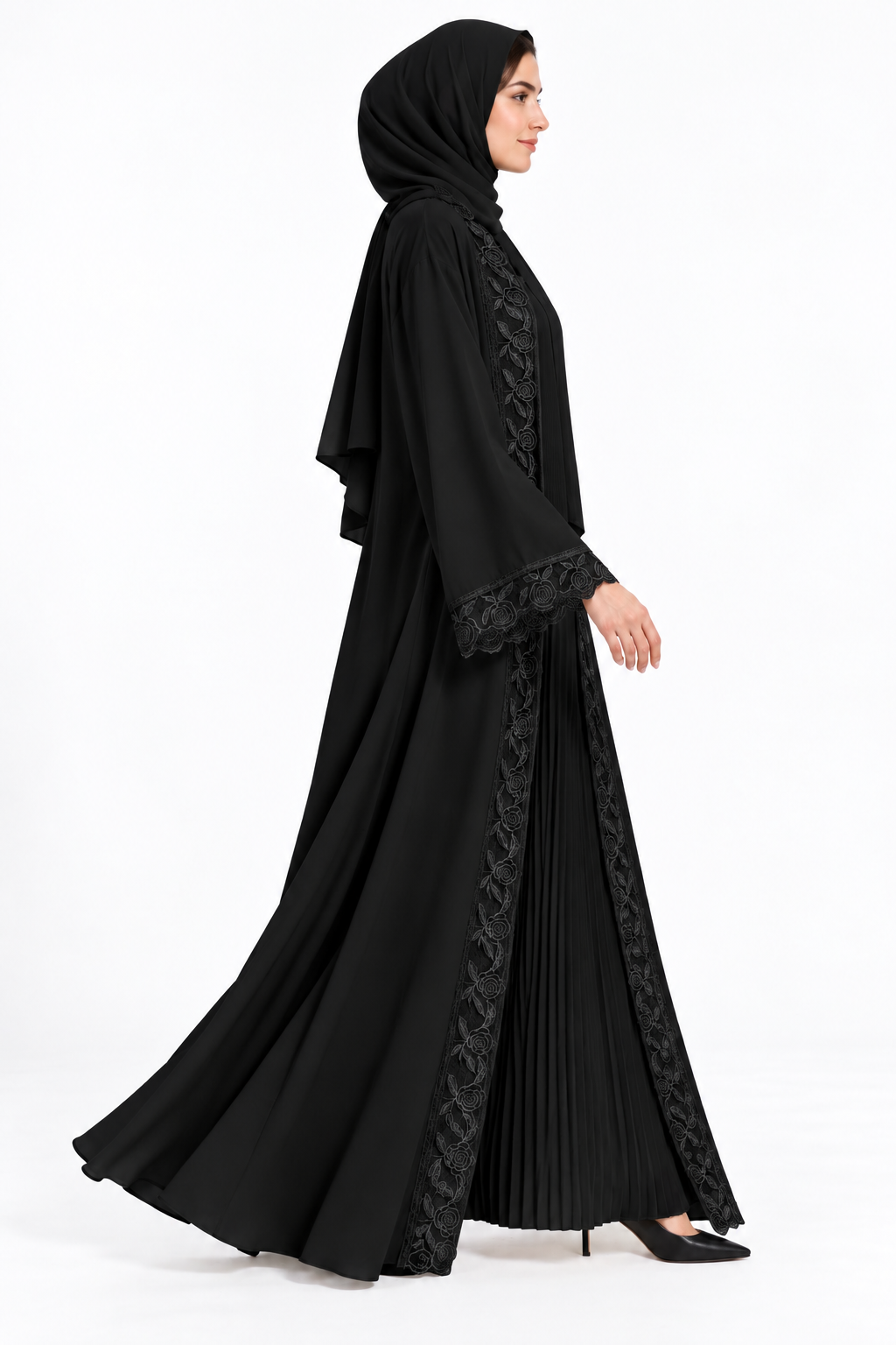 Jameela black abaya JAA493, side view