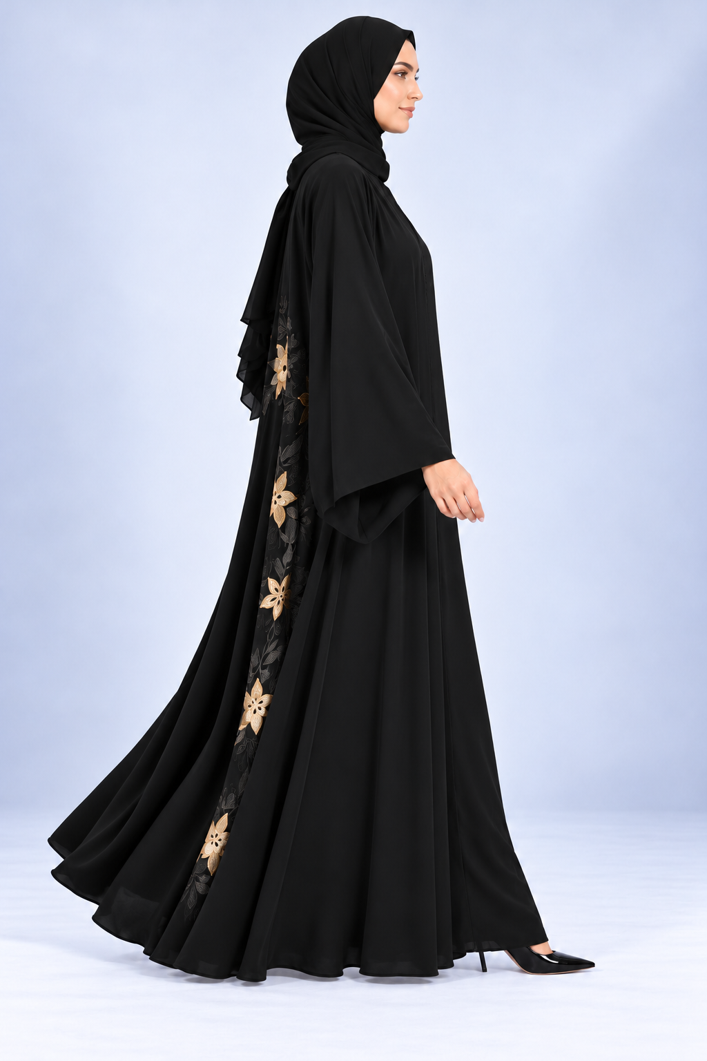 Jameela black abaya JAA494, side view