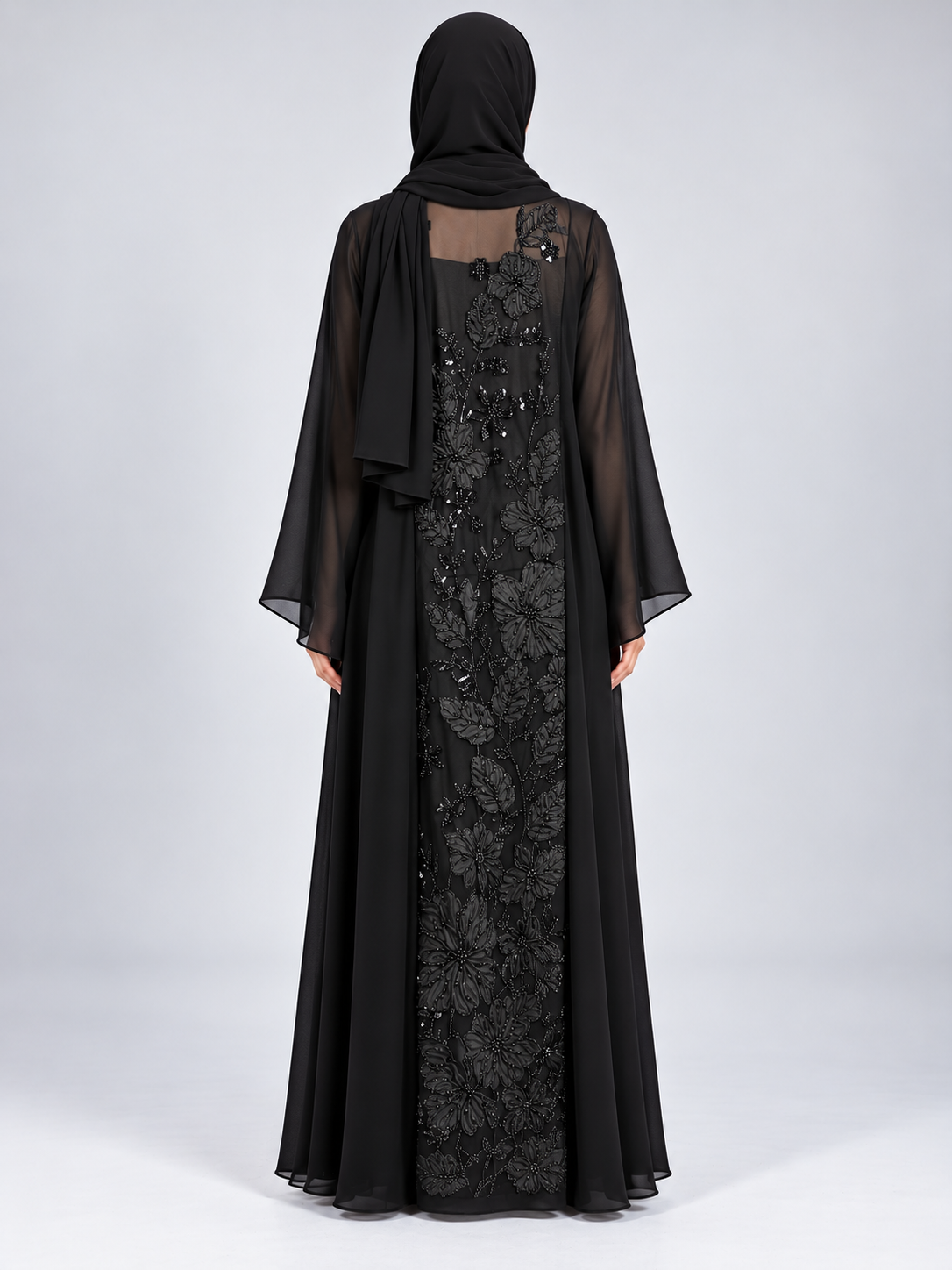 Jameela black abaya JAA495, back view