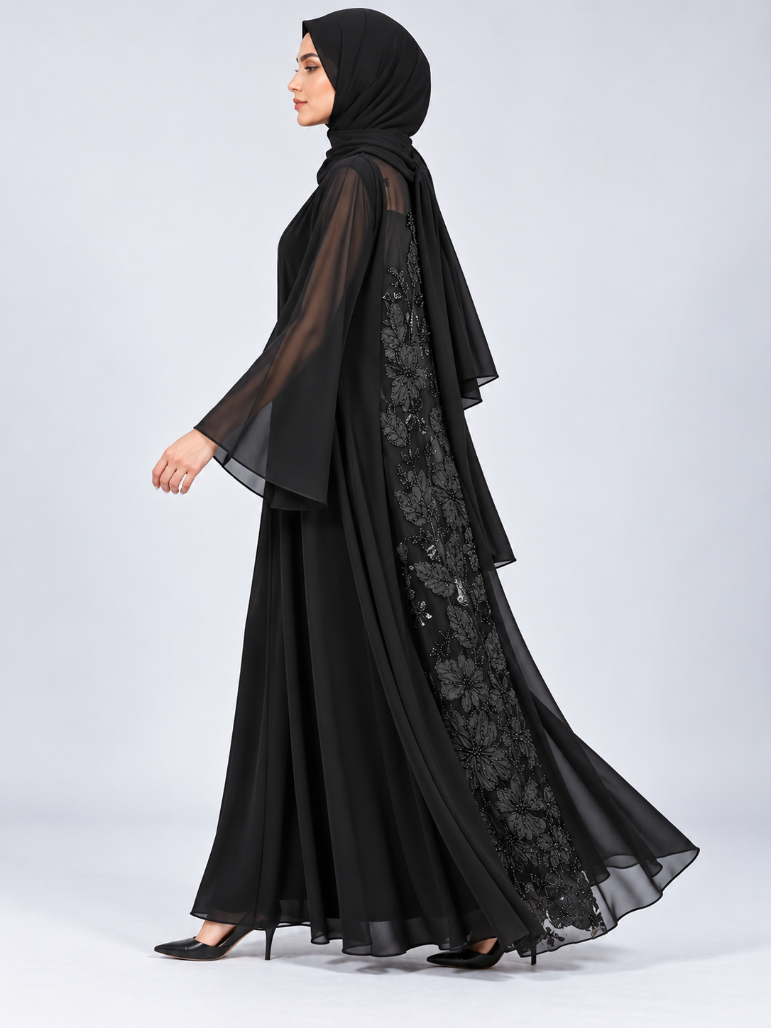 Jameela black abaya JAA495, side view