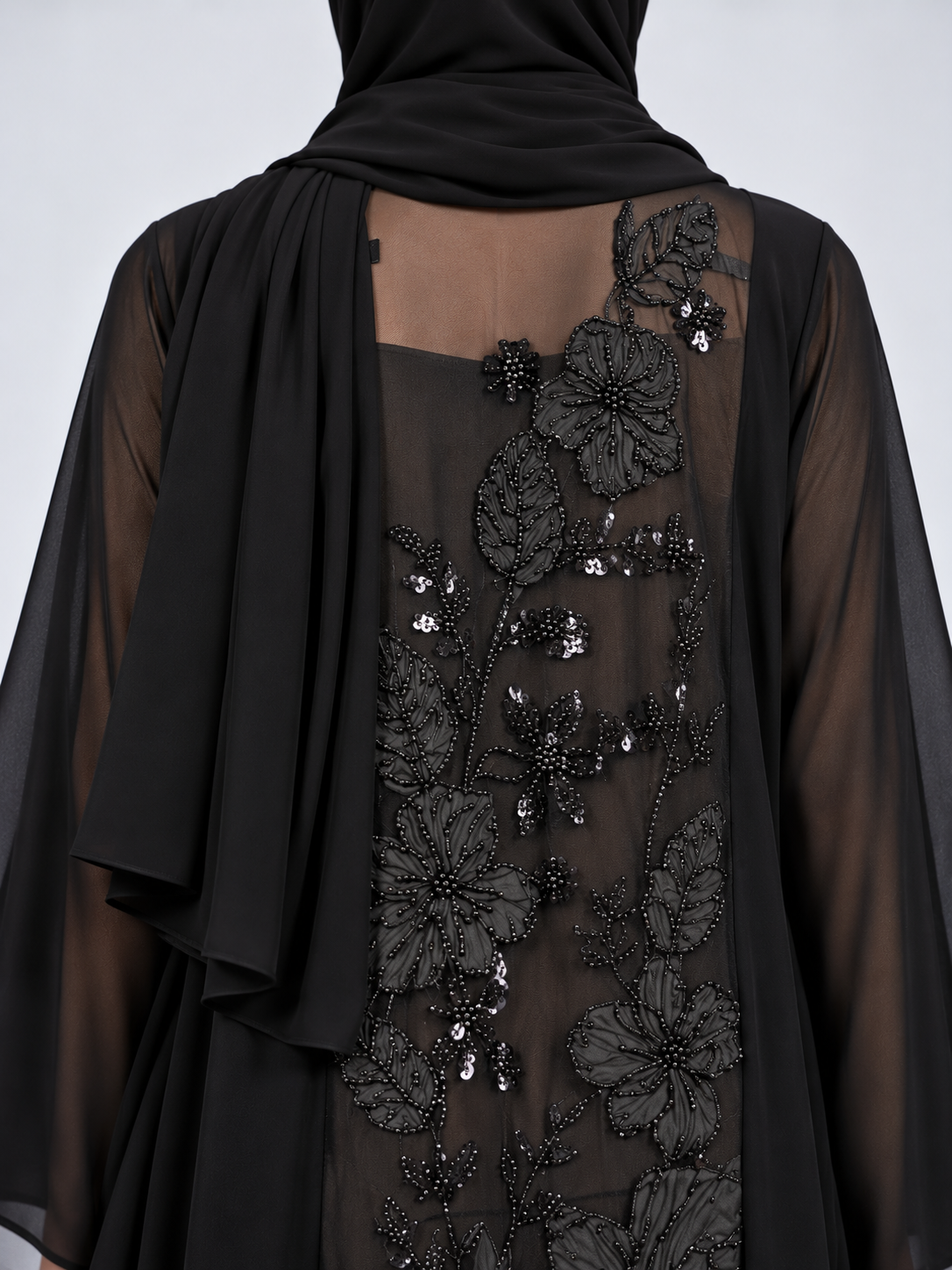 Jameela black abaya JAA495, design detail