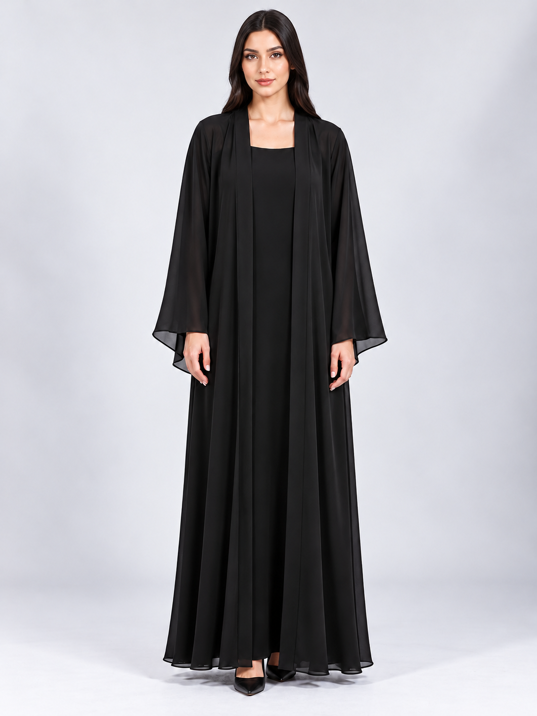 Jameela black abaya JAA495, alternate front view