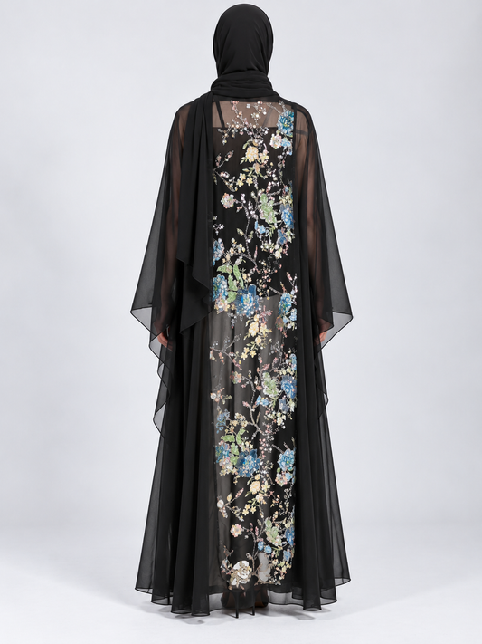 Jameela black abaya JAA496, back view