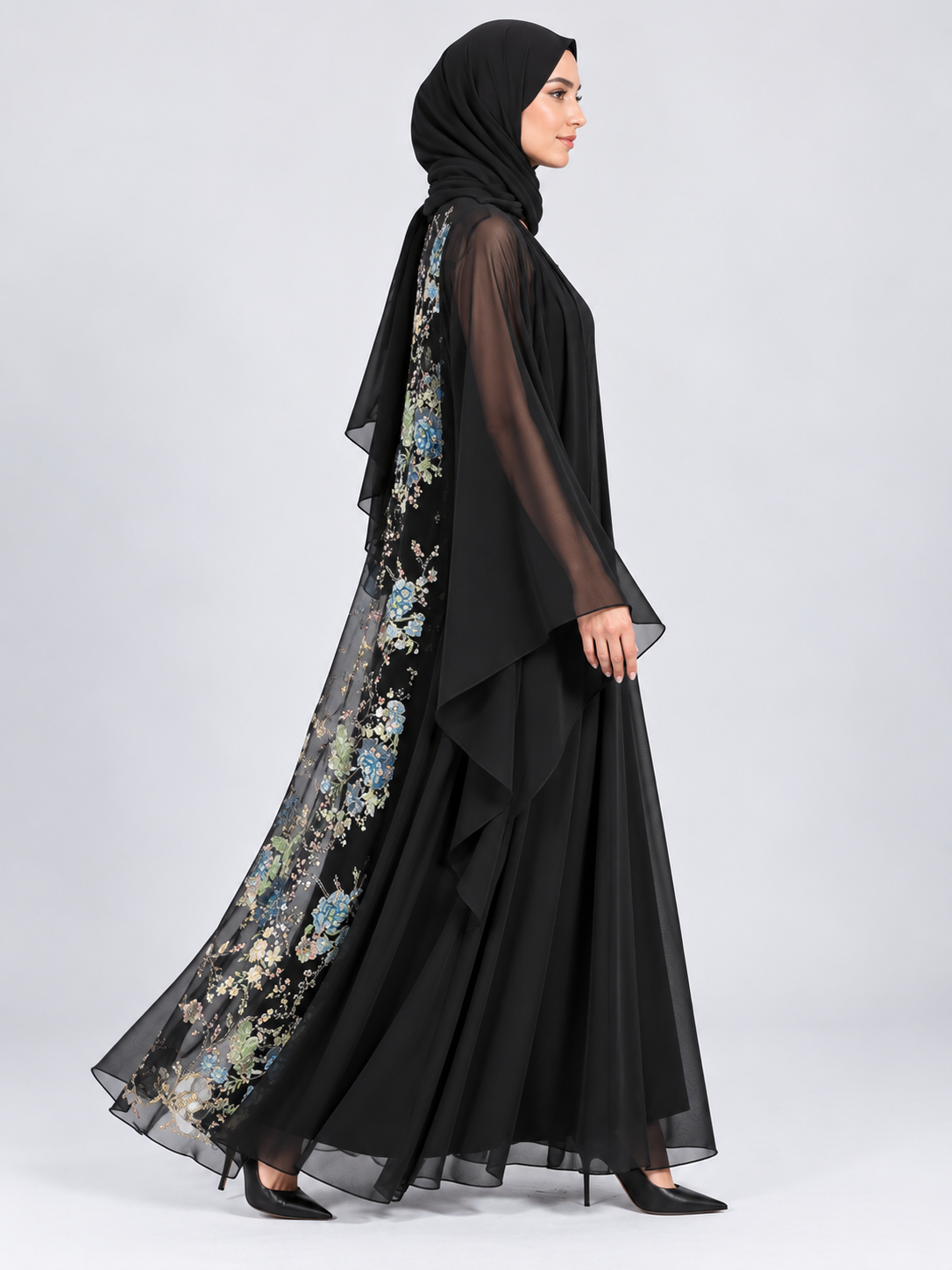 Jameela black abaya JAA496, side view