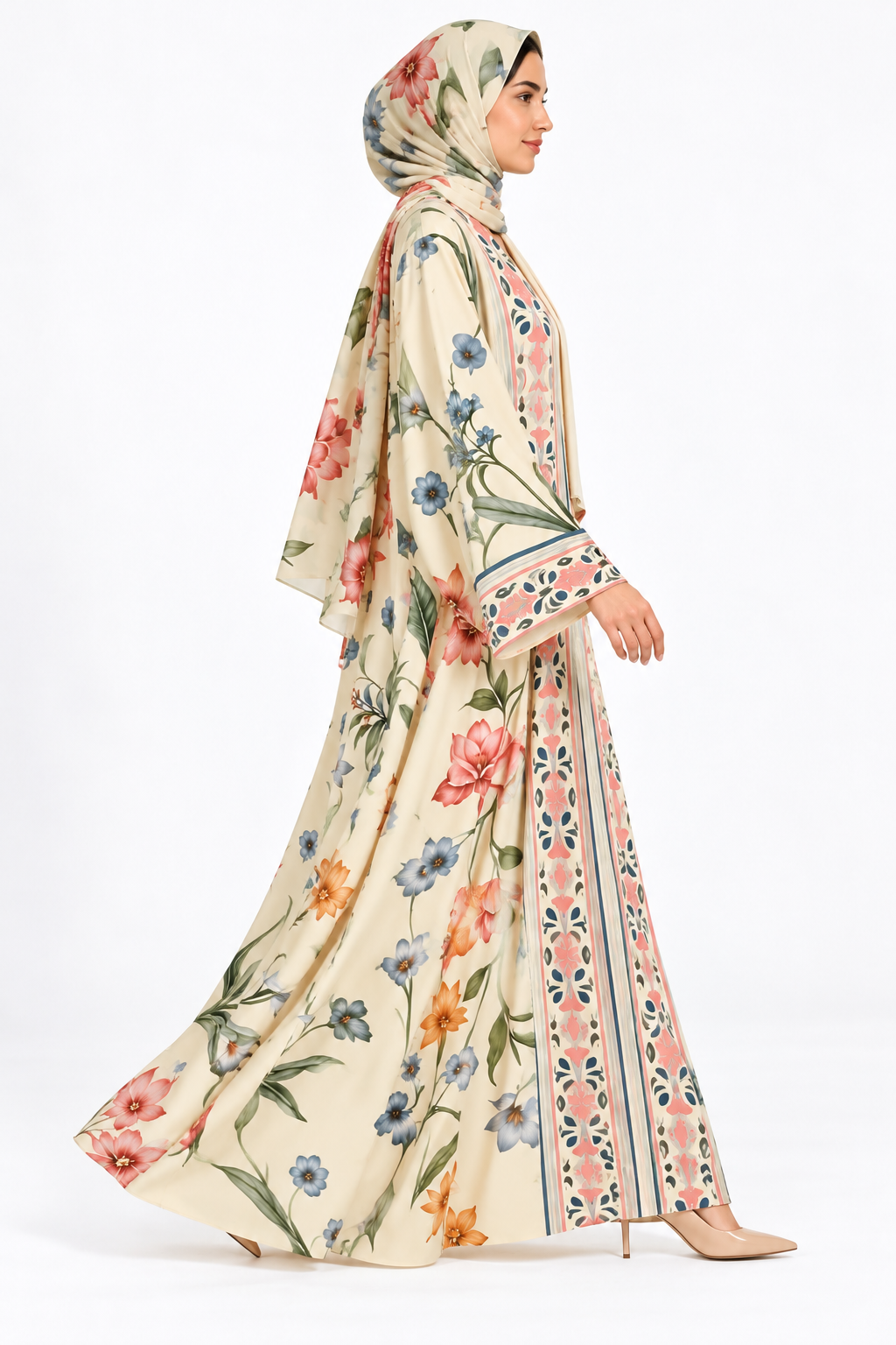 Jameela cream abaya JAA497, side view