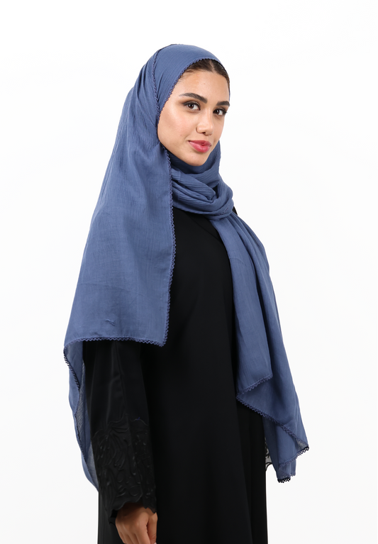 Premium Non-Slip Soft Cotton-Blend Scarf with Delicate Lace Trim (Steel Blue)