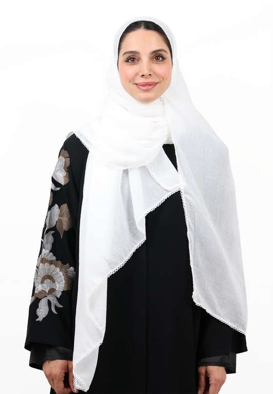 Premium Non-Slip Soft Cotton-Blend Scarf with Delicate Lace Trim (Pure White)
