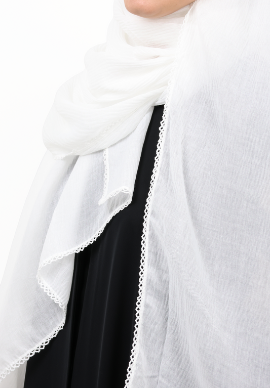Premium Non-Slip Soft Cotton-Blend Scarf with Delicate Lace Trim (Pure White)