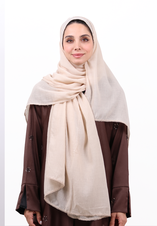 Premium Non-Slip Soft Cotton-Blend Scarf with Delicate Lace Trim Nude