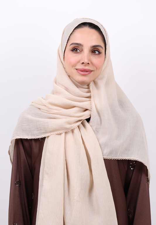 Premium Non-Slip Soft Cotton-Blend Scarf with Delicate Lace Trim Nude