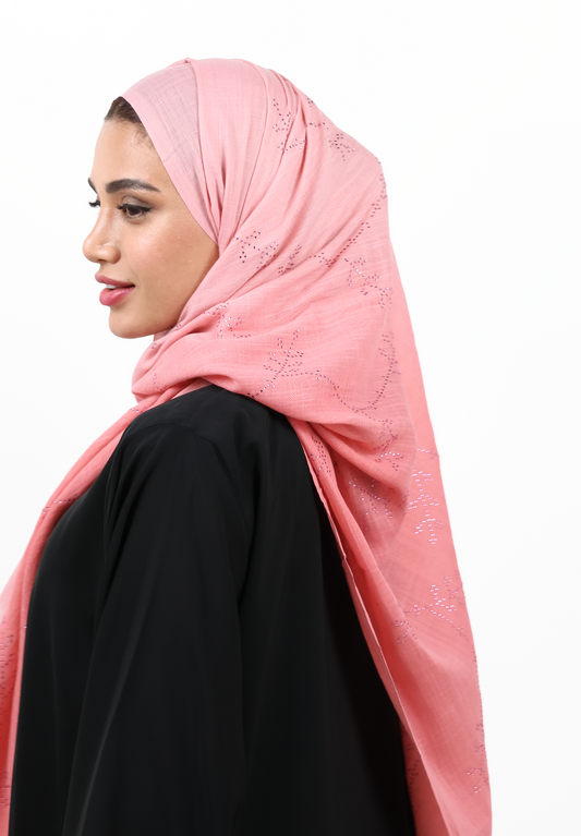 Blush Pink Textured Hijab Scarf with Crystal Detailing