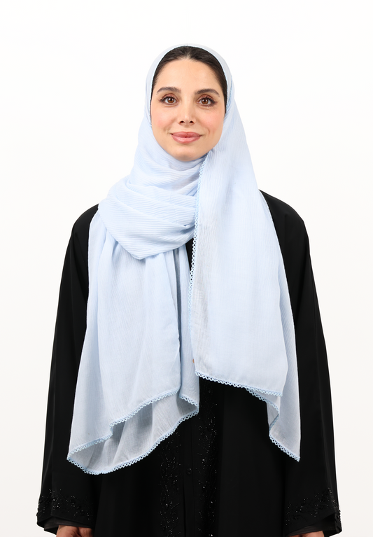 Premium Non-Slip Soft Cotton-Blend Scarf with Delicate Lace Trim (Sky Blue / Powder Blue)