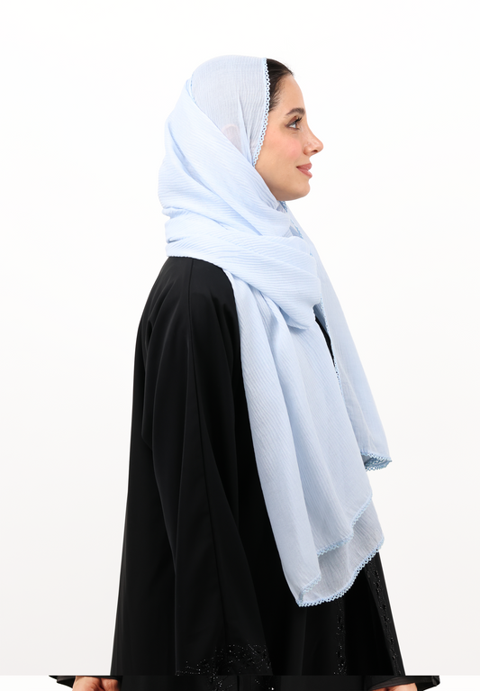 Premium Non-Slip Soft Cotton-Blend Scarf with Delicate Lace Trim (Sky Blue / Powder Blue)