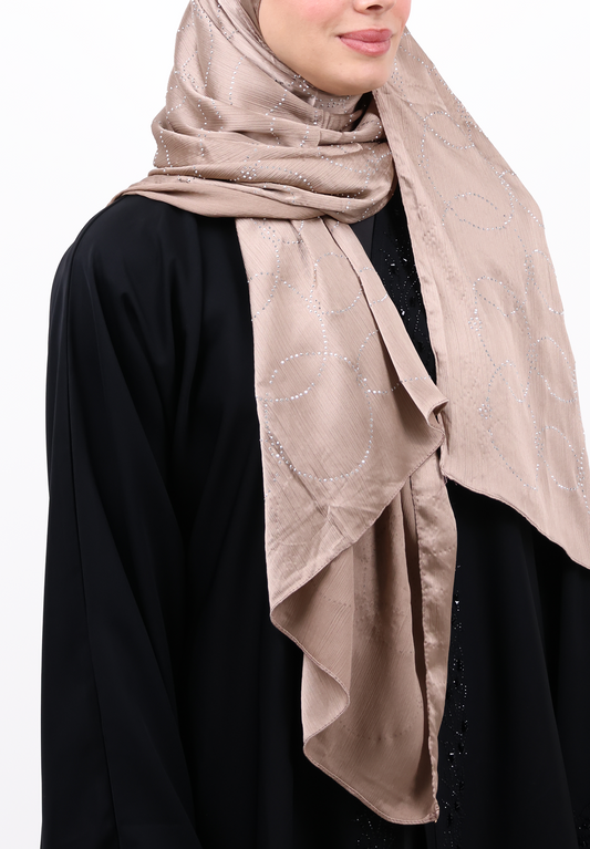 Taupe Textured Hijab Scarf with Crystal Detailing