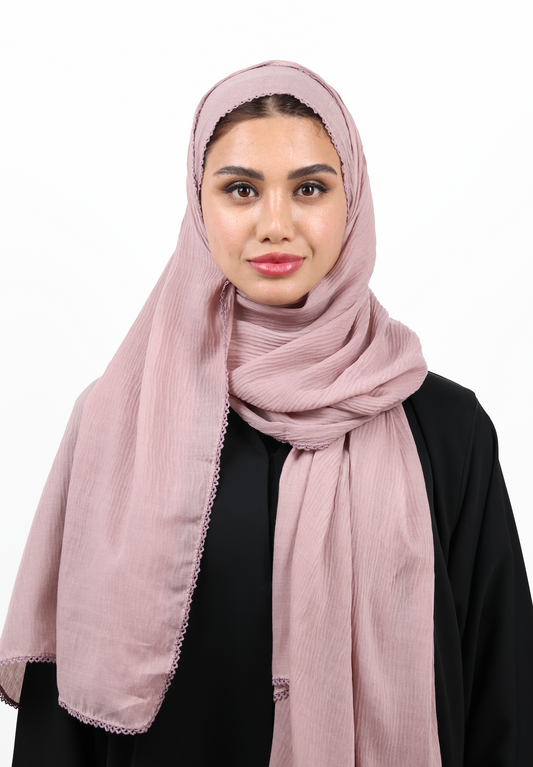 Dusty Mauve Textured Hijab Scarf with Delicate Crochet Edging