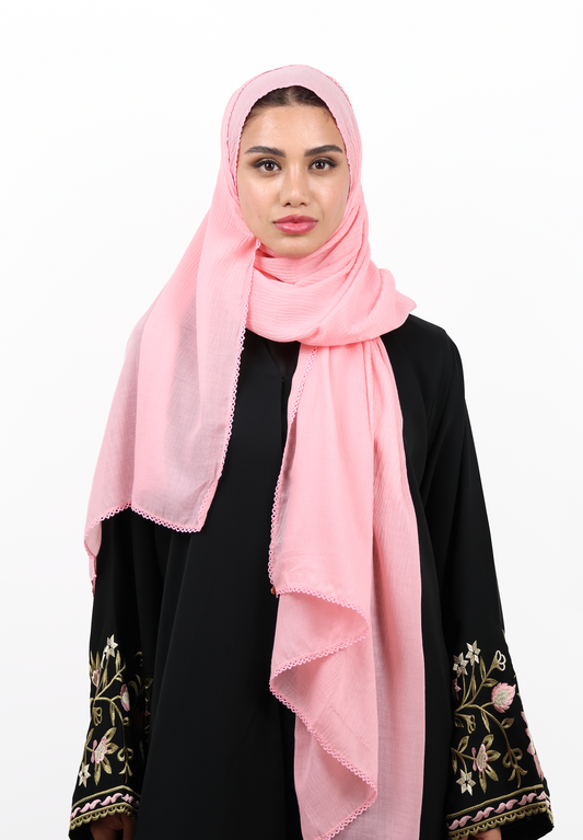 Premium Non-Slip Soft Cotton-Blend Scarf with Delicate Lace Trim (Blush Pink / Rose Petal)