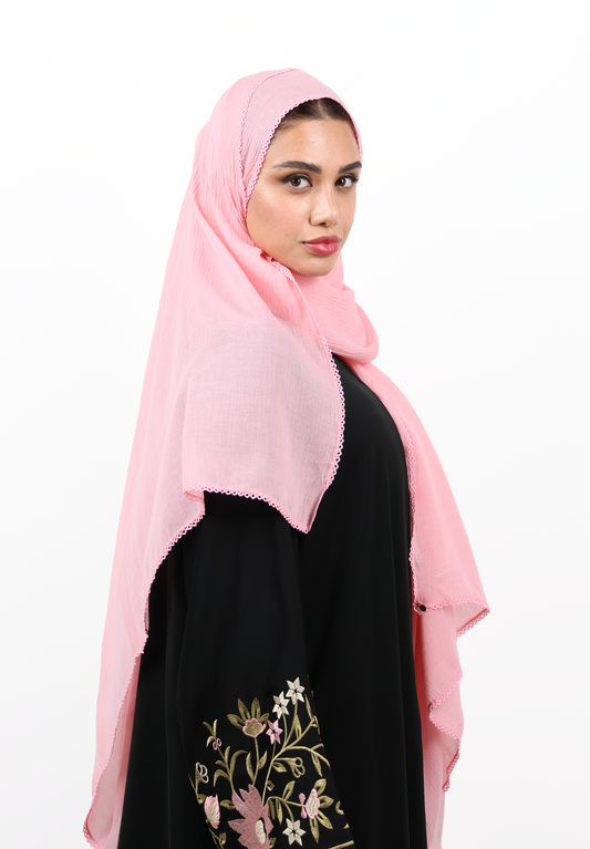 Premium Non-Slip Soft Cotton-Blend Scarf with Delicate Lace Trim (Blush Pink / Rose Petal)