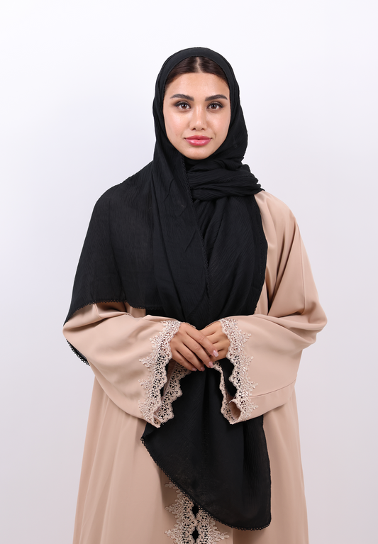 Premium Non-Slip Soft Cotton-Blend Scarf with Delicate Lace Trim (Classic Black)