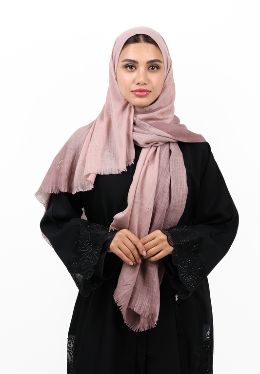 Premium Embellished Slub Cotton Scarf with Vine Crystal Strass (Classic Taupe)
