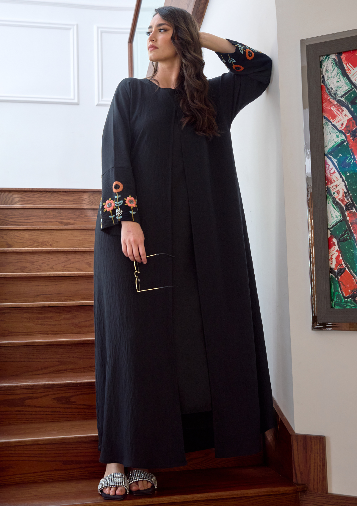 Jameela Black Abaya with Embroidery on Sleeves – Elegant Modest Fashion for Women