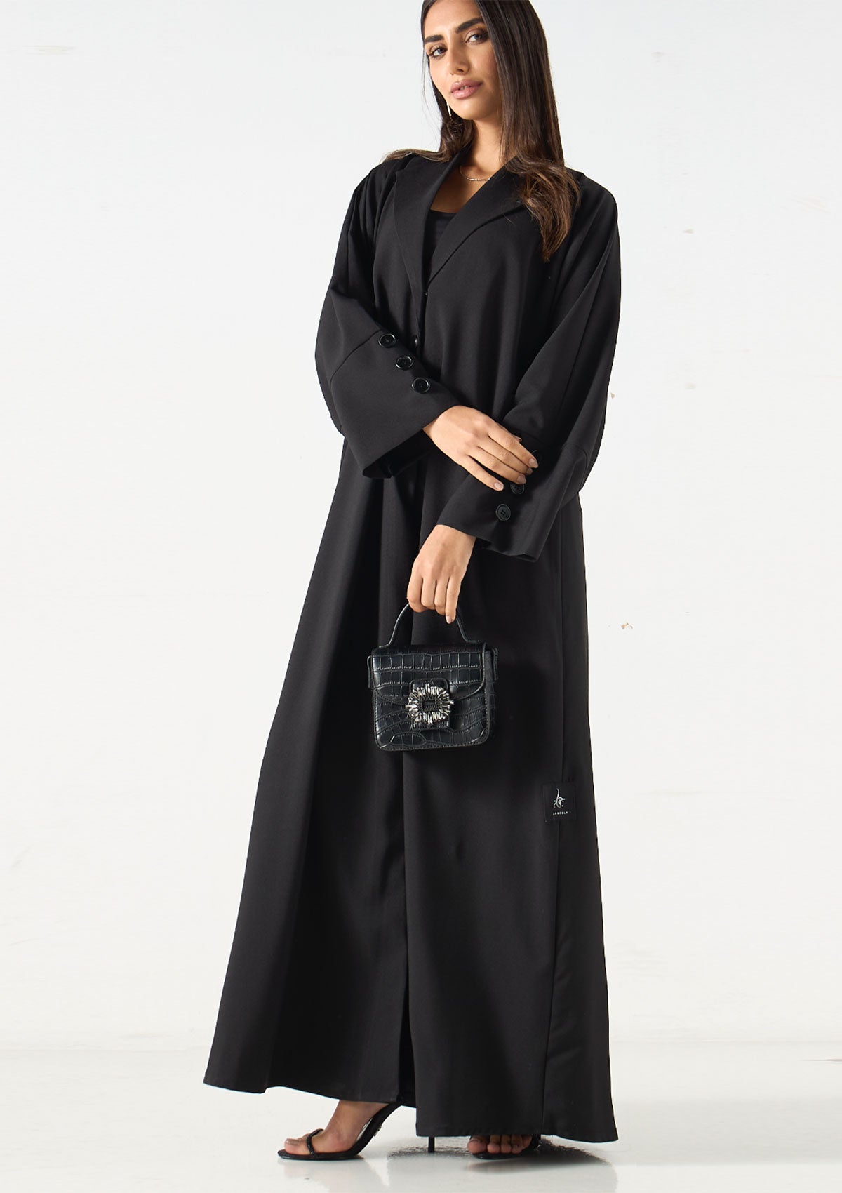 Solid Lapel Detail Abaya with Hijab